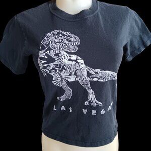 T-Shirt Womens S/XS Las Vegas Graphic T Rex Dinosaur Black White Cotton Tee